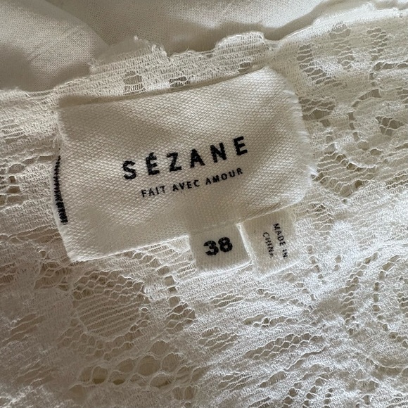 Sezane Dina Lace Blouse White Open Back Tie Top Size 38 - Picture 6 of 8